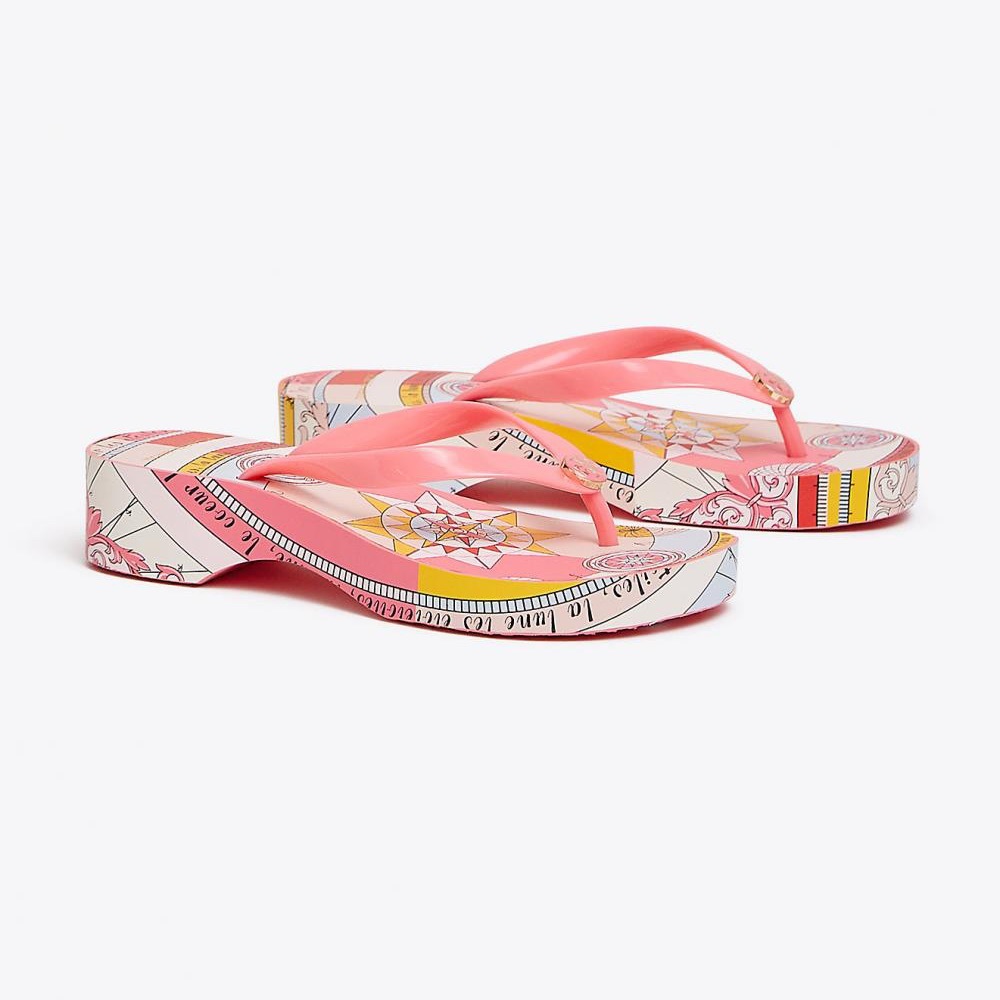 NIB Tory Burch Pink Constellation Wedge Flip Flops